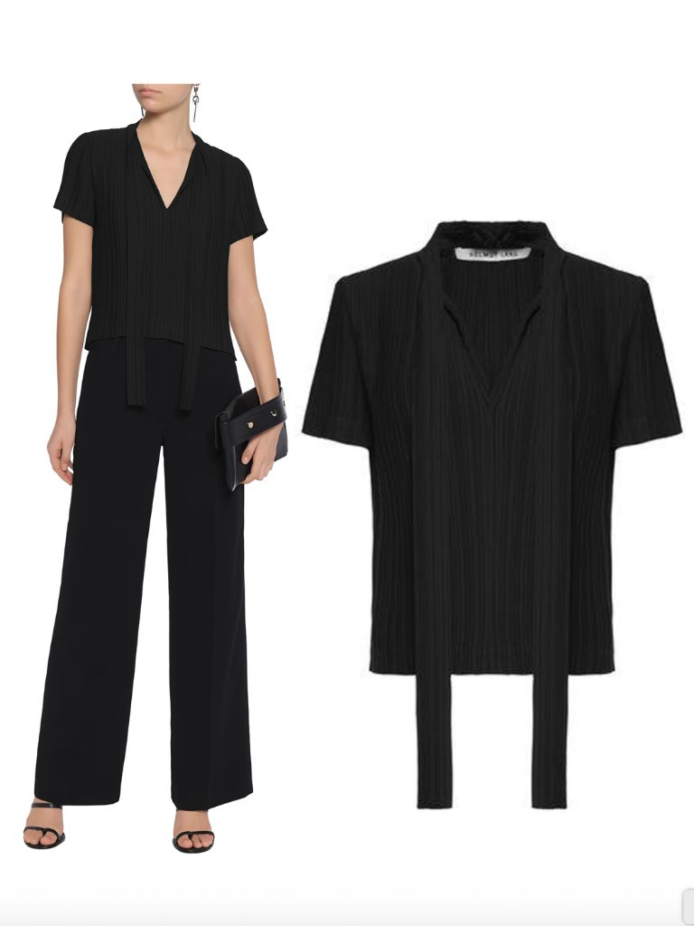 Helmut Lang Tie Neck Plisse Crepe Top Sz M